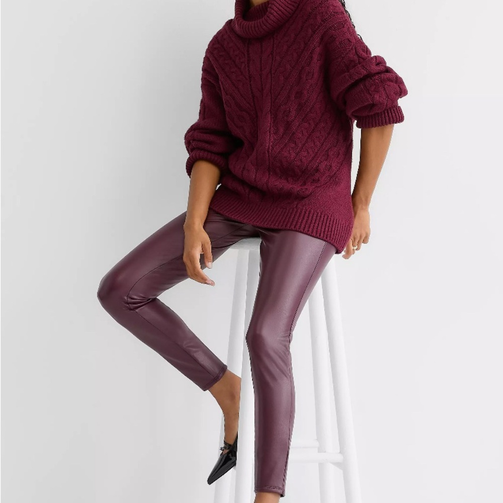 LOFT Maroon Faux Leather Leggings